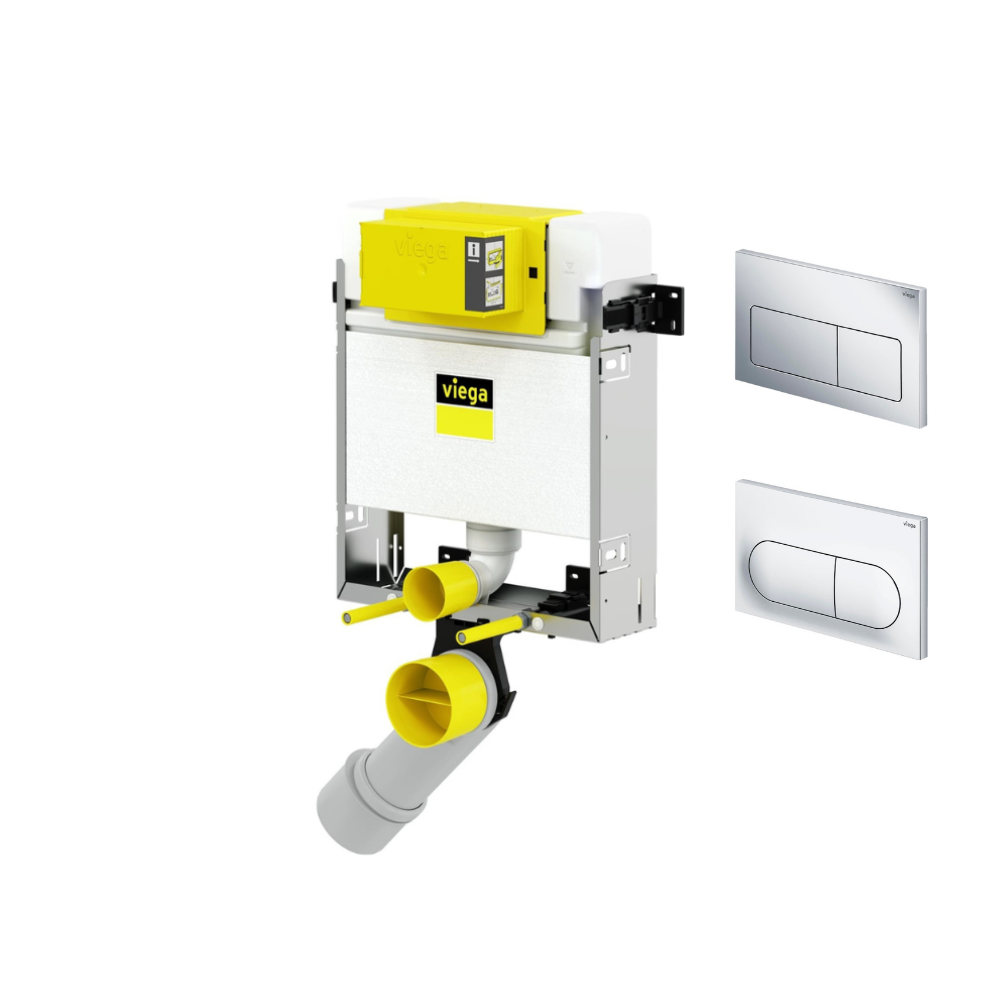 מיכל הדחה סמוי נמוך לקיר בלוקים עם לחצן ויאגה VIEGA PREVISTA