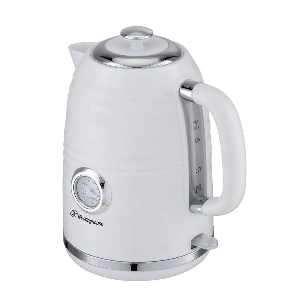 קומקום חשמלי מעוצב 1.7 ליטר 2200W עם מד טמפרטורה לבן כרום WKWK512WH Westinghouse – תמונה 3