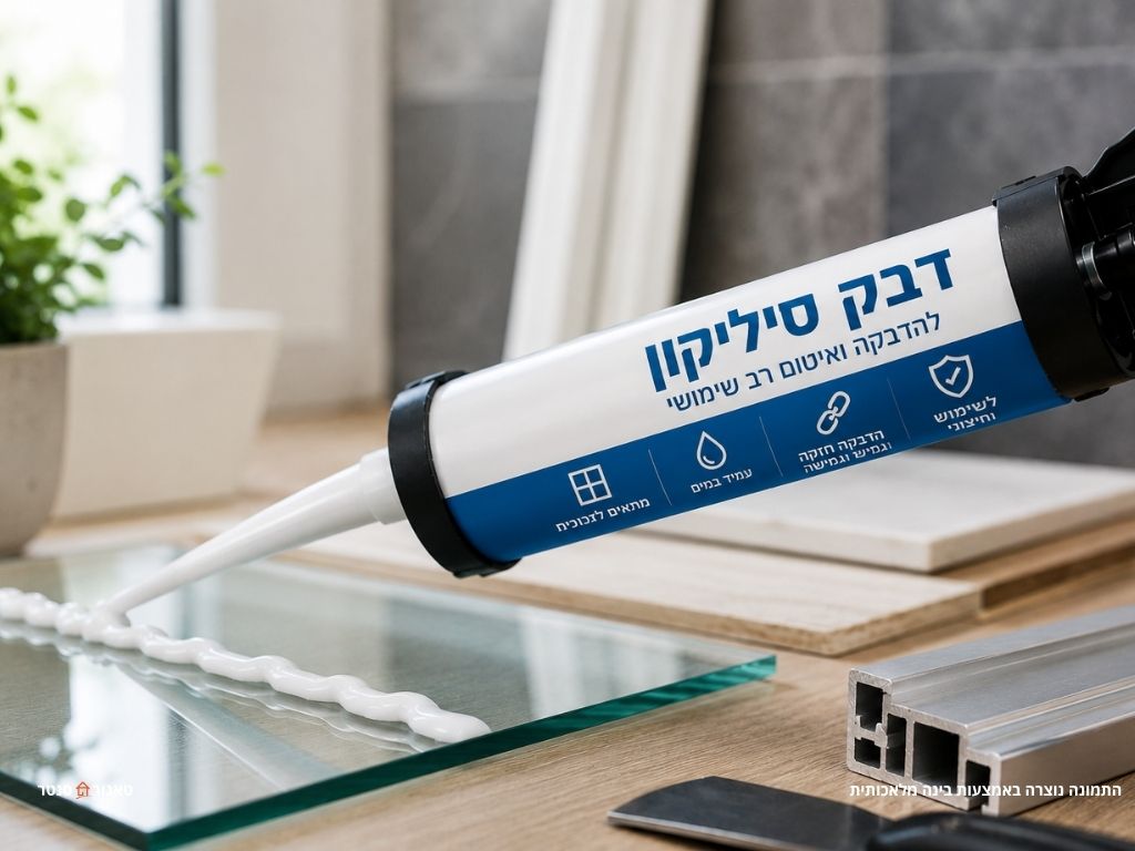 מריחת דבק סיליקון באמצעות אקדח סיליקון להדבקת לוח.